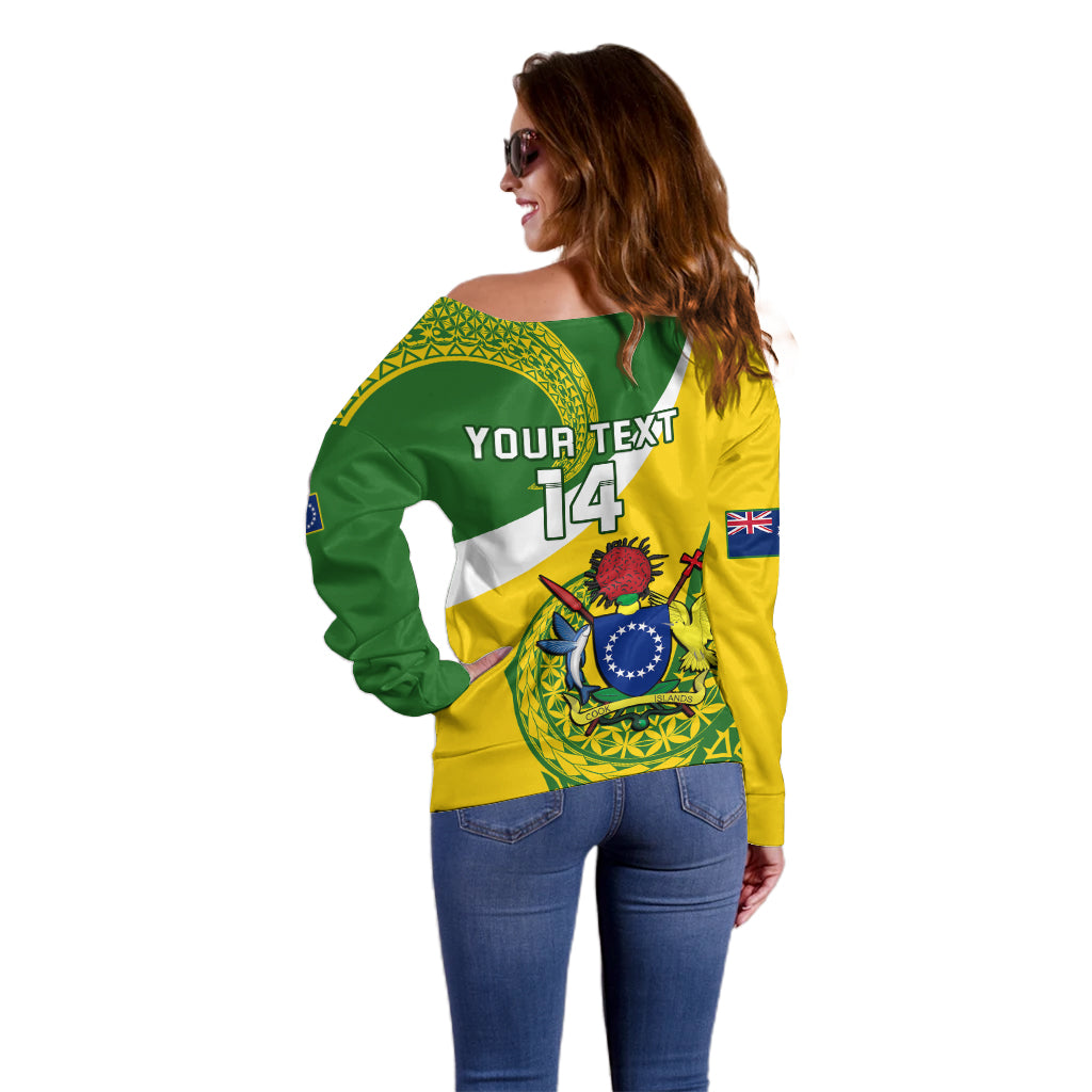 Personalised Cook Islands Rugby Off Shoulder Sweater Pacific Go The Kukis Sporty Style LT14 - Polynesian Pride