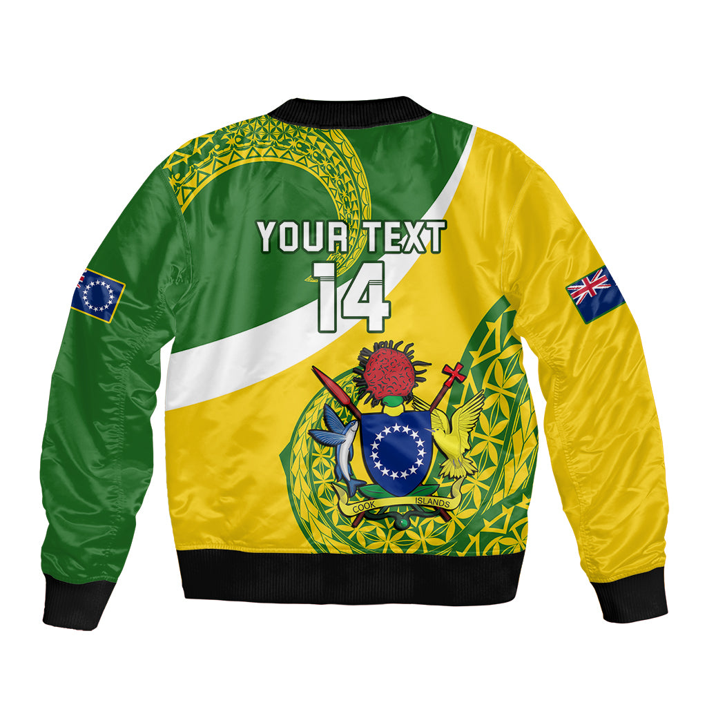 Personalised Cook Islands Rugby Sleeve Zip Bomber Jacket Pacific Go The Kukis Sporty Style LT14 - Polynesian Pride