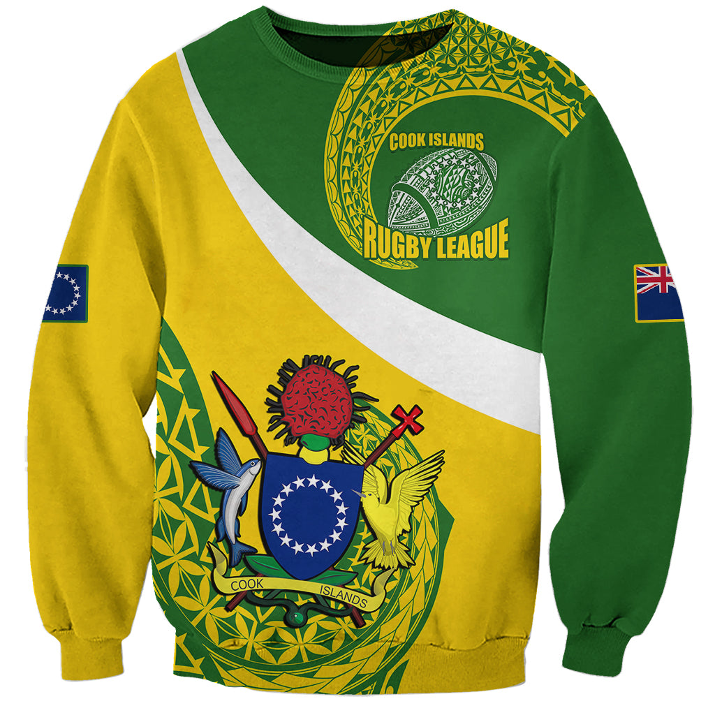 Personalised Cook Islands Rugby Sweatshirt Pacific Go The Kukis Sporty Style LT14 Unisex Green - Polynesian Pride