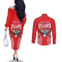 Personalised Taiwan Billiards Couples Matching Off The Shoulder Long Sleeve Dress and Long Sleeve Button Shirt Eight-ball Pool Polynesia Tattoo LT14 - Polynesian Pride