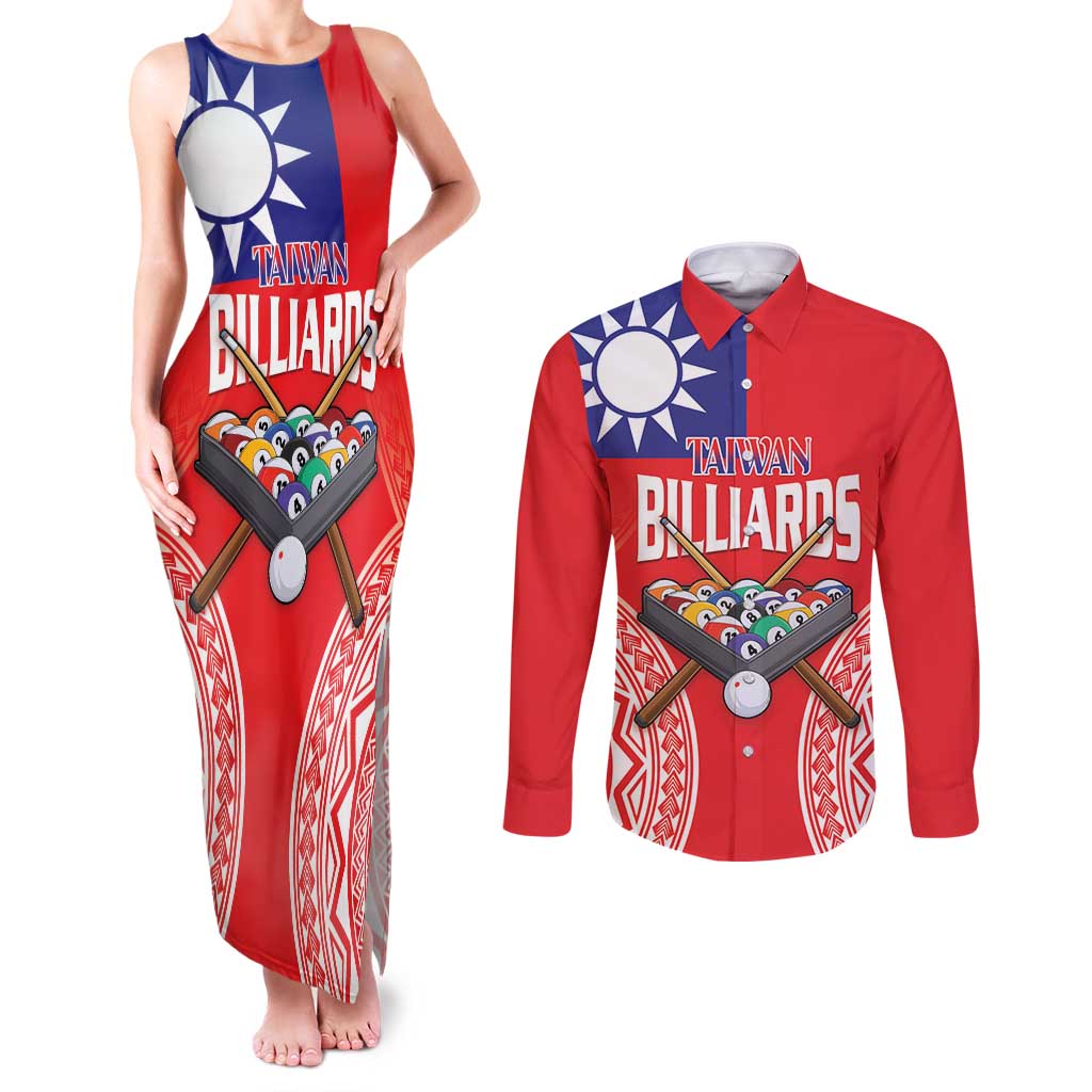 Personalised Taiwan Billiards Couples Matching Tank Maxi Dress and Long Sleeve Button Shirt Eight-ball Pool Polynesia Tattoo - Polynesian Pride