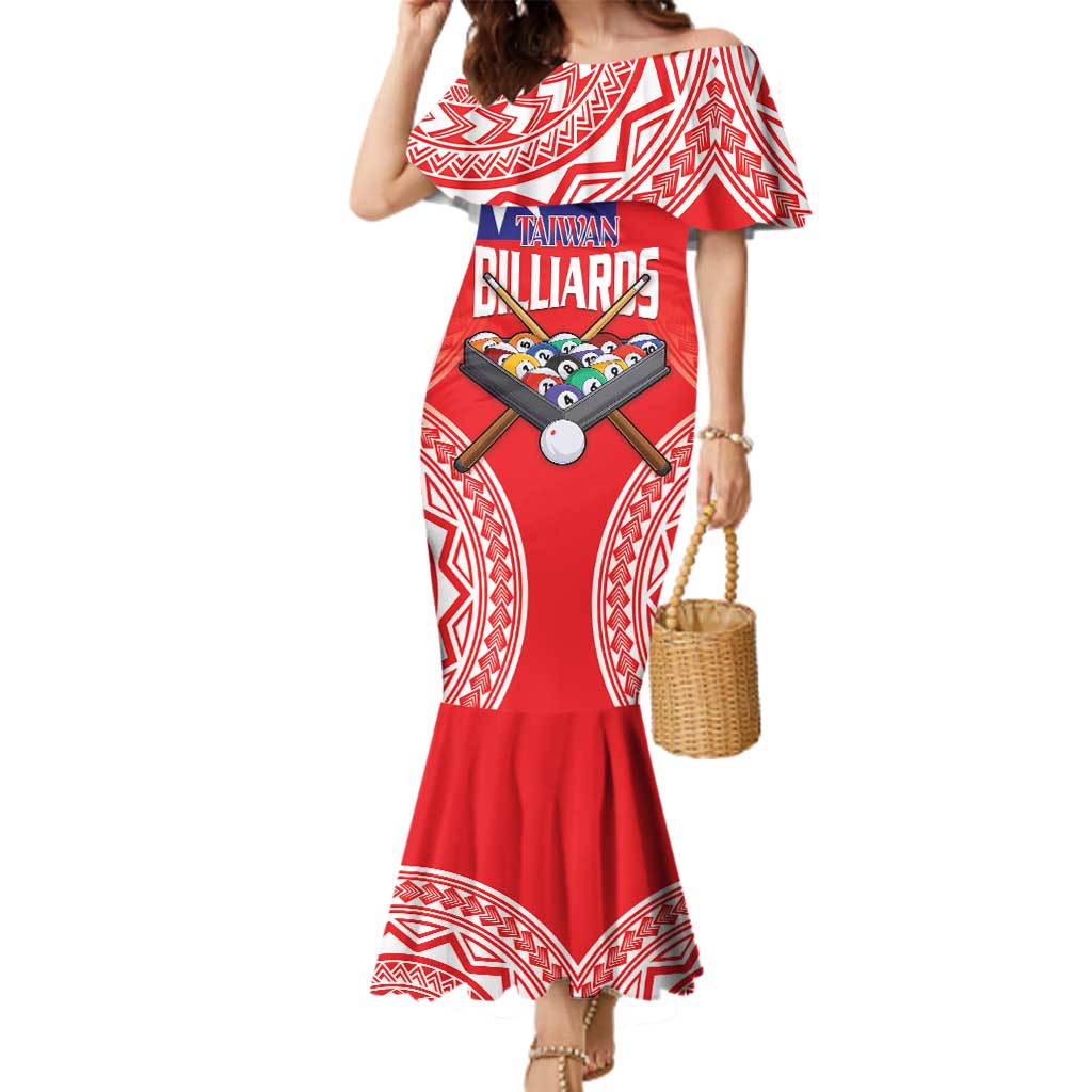 Personalised Taiwan Billiards Family Matching Mermaid Dress and Hawaiian Shirt Eight-ball Pool Polynesia Tattoo - Polynesian Pride