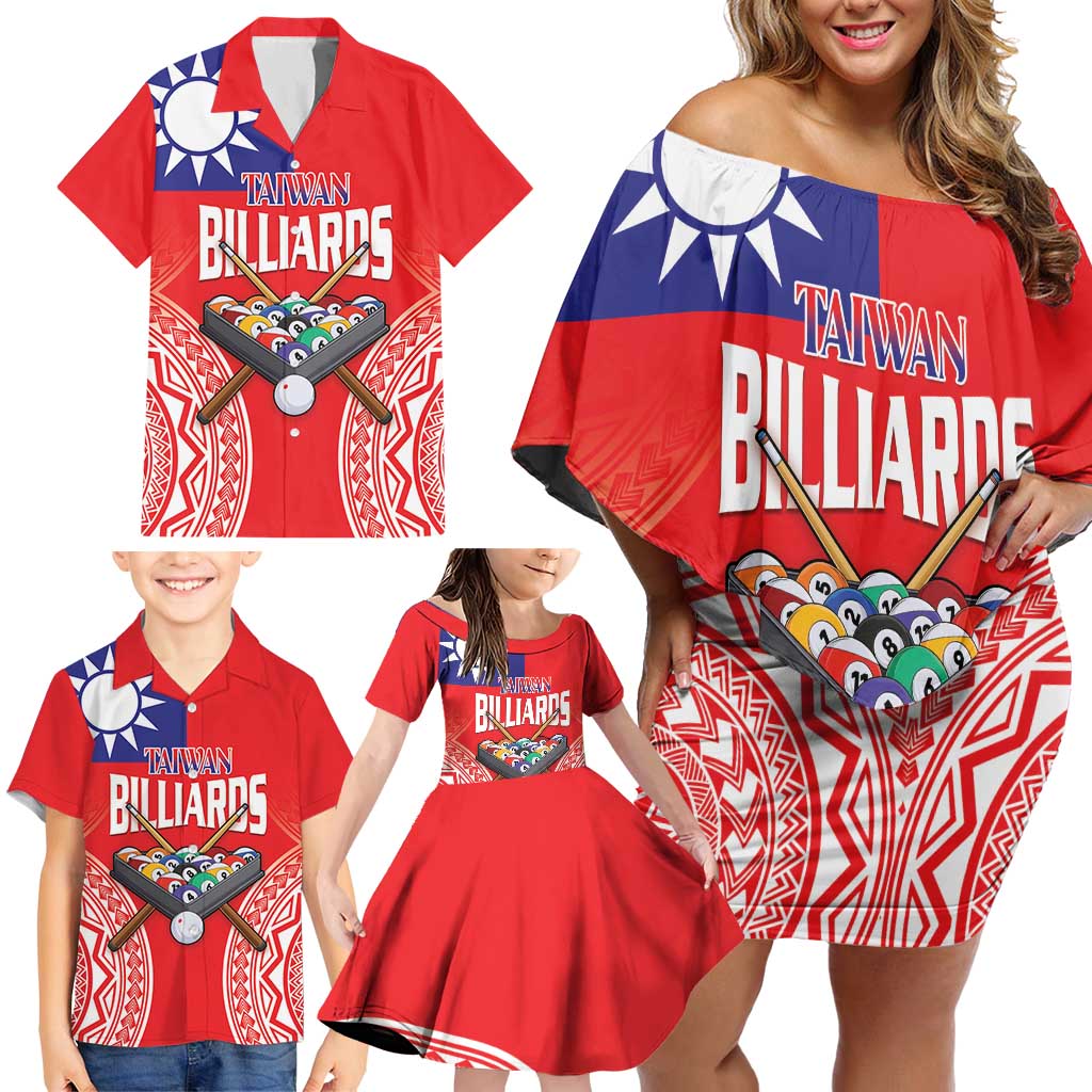Personalised Taiwan Billiards Family Matching Off Shoulder Short Dress and Hawaiian Shirt Eight-ball Pool Polynesia Tattoo - Polynesian Pride