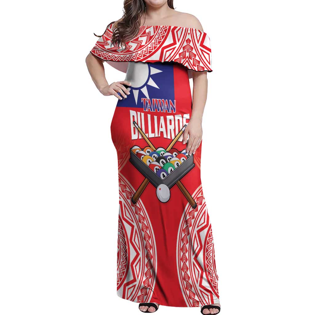 Personalised Taiwan Billiards Off Shoulder Maxi Dress Eight-ball Pool Polynesia Tattoo - Polynesian Pride