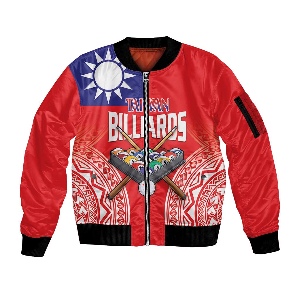Personalised Taiwan Billiards Sleeve Zip Bomber Jacket Eight-ball Pool Polynesia Tattoo LT14 Unisex Red - Polynesian Pride