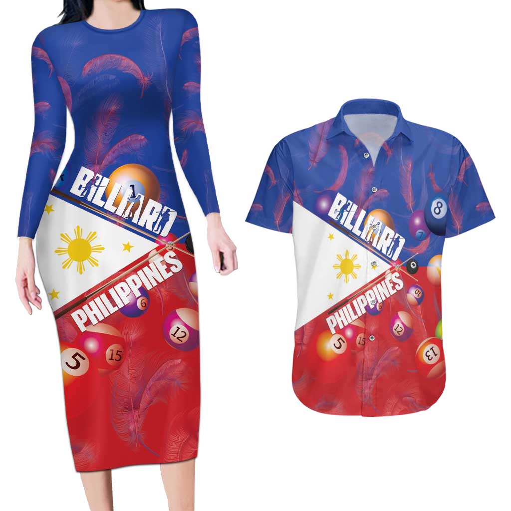 Personalised Philippines Billiards Couples Matching Long Sleeve Bodycon Dress and Hawaiian Shirt Cue With Balls Flag Style - Polynesian Pride