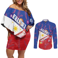 Personalised Philippines Billiards Couples Matching Off Shoulder Short Dress and Long Sleeve Button Shirt Cue With Balls Flag Style - Polynesian Pride