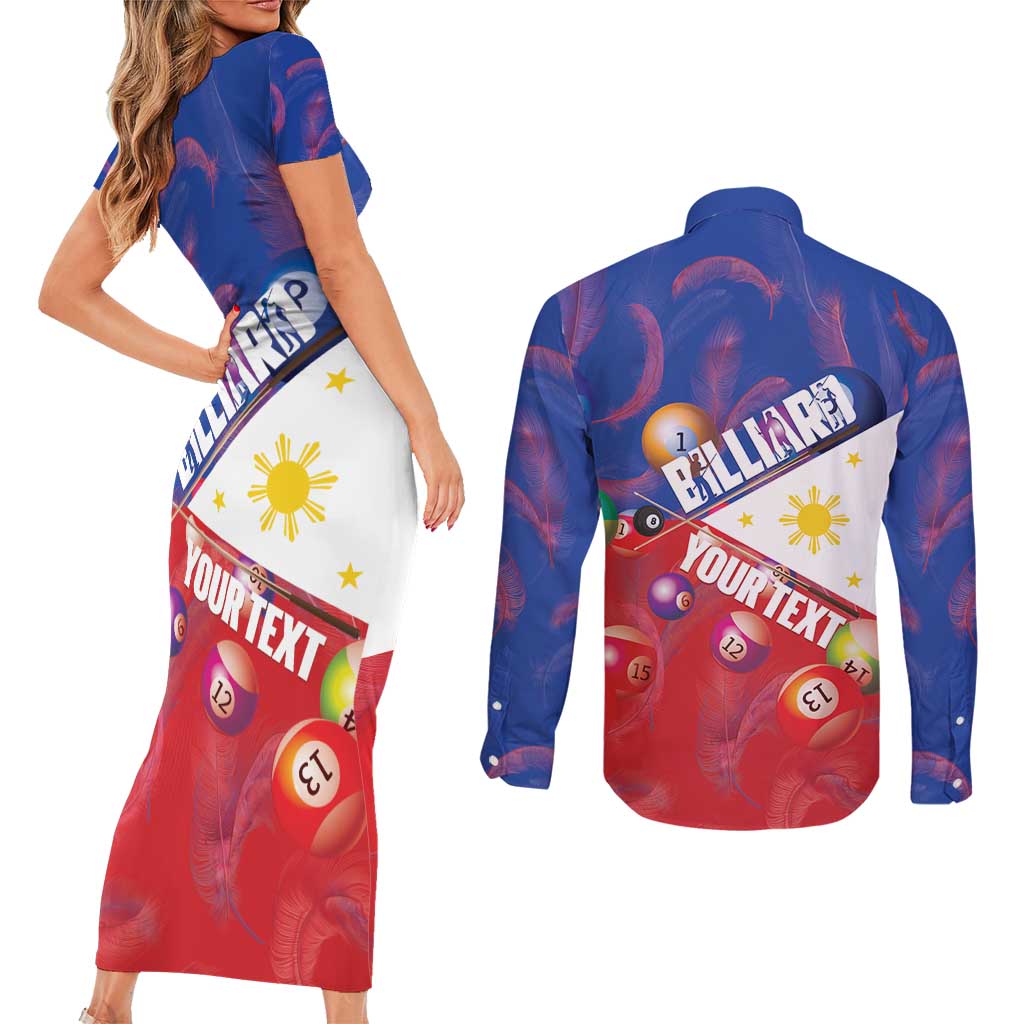 Personalised Philippines Billiards Couples Matching Short Sleeve Bodycon Dress and Long Sleeve Button Shirt Cue With Balls Flag Style - Polynesian Pride