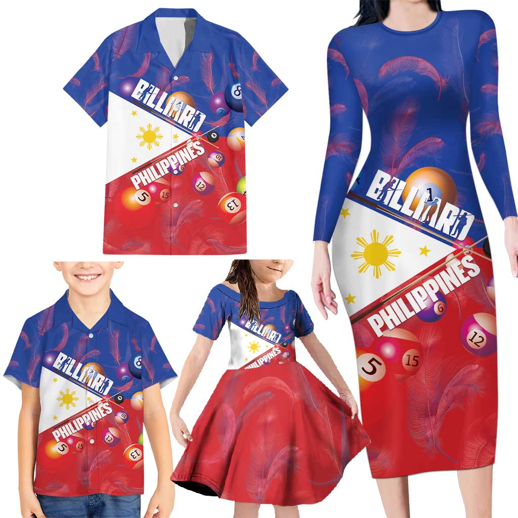 Personalised Philippines Billiards Family Matching Long Sleeve Bodycon Dress and Hawaiian Shirt Cue With Balls Flag Style - Polynesian Pride