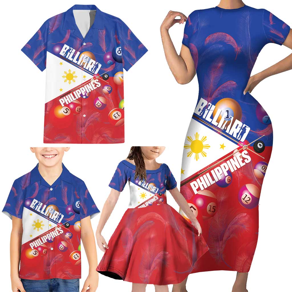 Personalised Philippines Billiards Family Matching Short Sleeve Bodycon Dress and Hawaiian Shirt Cue With Balls Flag Style - Polynesian Pride
