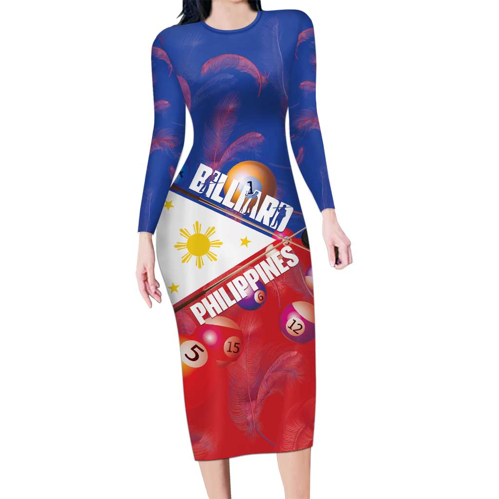 Personalised Philippines Billiards Long Sleeve Bodycon Dress Cue With Balls Flag Style - Polynesian Pride