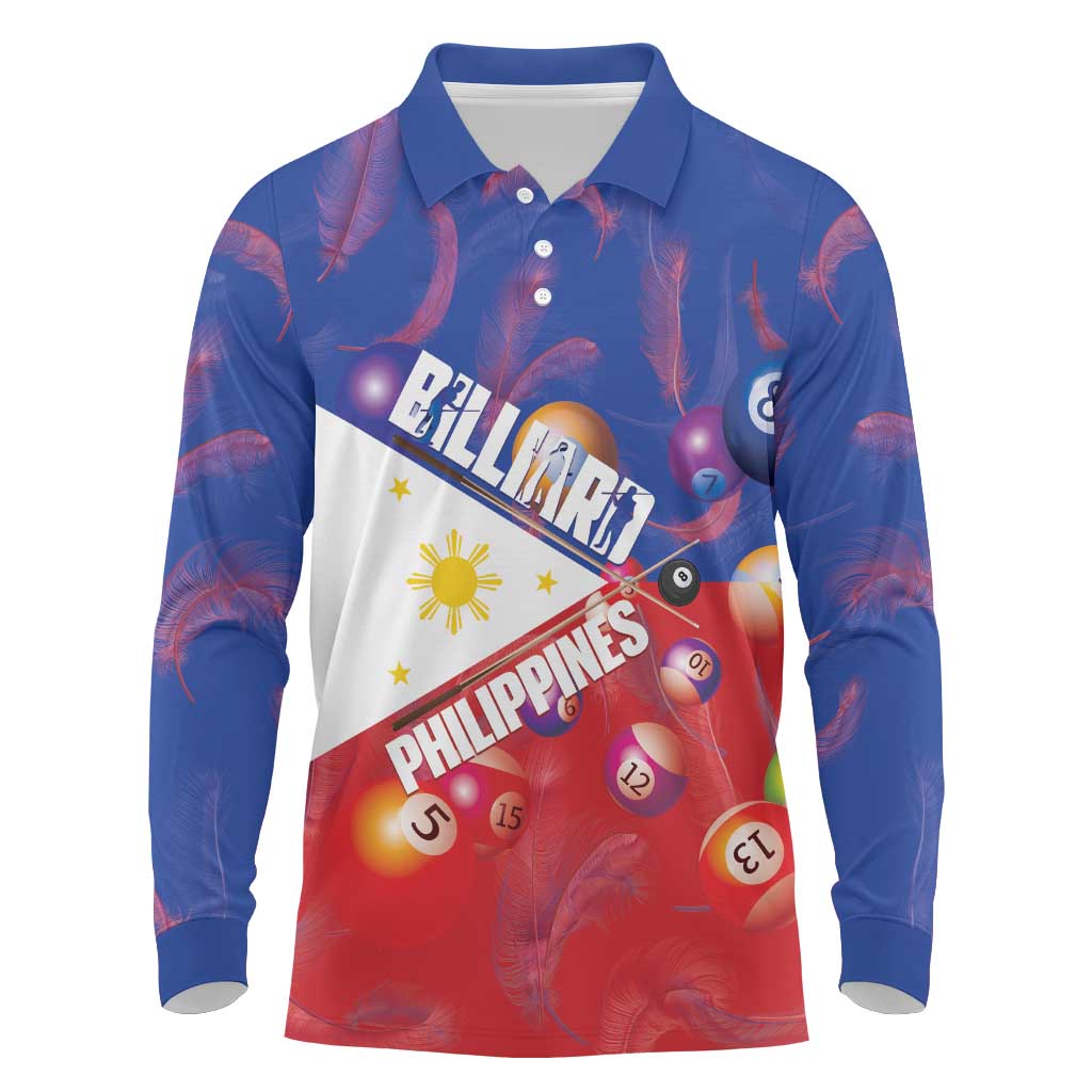 Personalised Philippines Billiards Long Sleeve Polo Shirt Cue With Balls Flag Style - Polynesian Pride