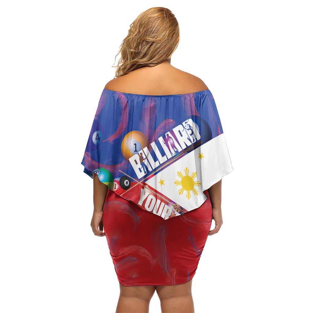 Personalised Philippines Billiards Off Shoulder Short Dress Cue With Balls Flag Style - Polynesian Pride