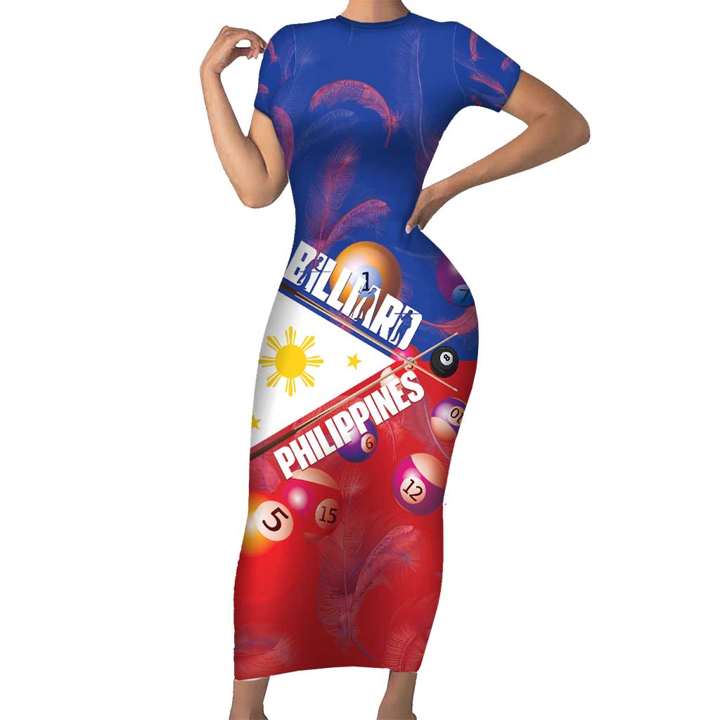 Personalised Philippines Billiards Short Sleeve Bodycon Dress Cue With Balls Flag Style - Polynesian Pride