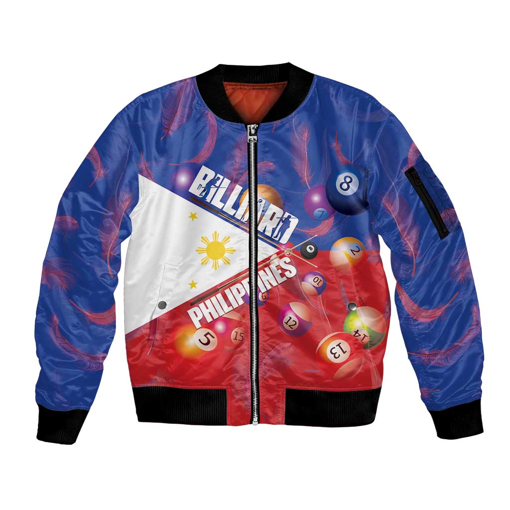 Personalised Philippines Billiards Sleeve Zip Bomber Jacket Cue With Balls Flag Style - Polynesian Pride