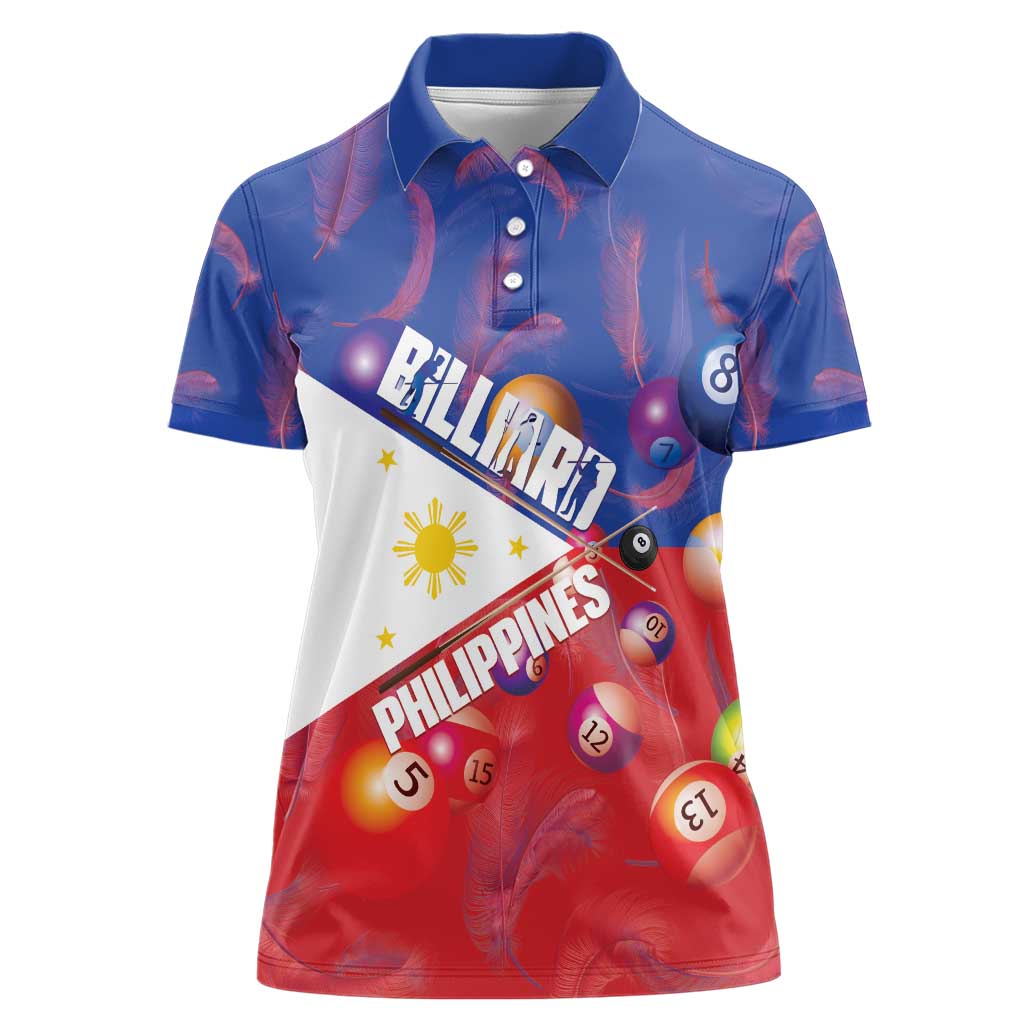 Personalised Philippines Billiards Women Polo Shirt Cue With Balls Flag Style - Polynesian Pride