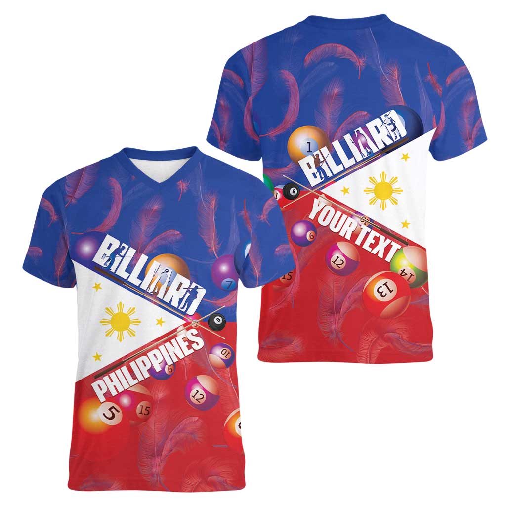 Personalised Philippines Billiards Women V-Neck T-Shirt Cue With Balls Flag Style - Polynesian Pride