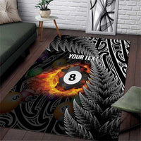 Personalised New Zealand Billiards Area Rug Maori Fern On Fire 8 Ball LT14 Black - Polynesian Pride