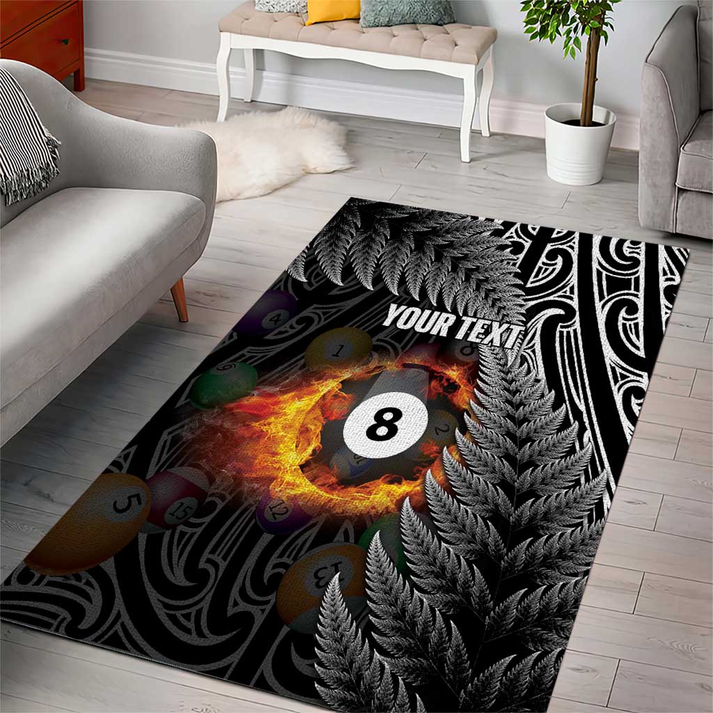Personalised New Zealand Billiards Area Rug Maori Fern On Fire 8 Ball LT14 - Polynesian Pride
