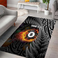 Personalised New Zealand Billiards Area Rug Maori Fern On Fire 8 Ball LT14 - Polynesian Pride
