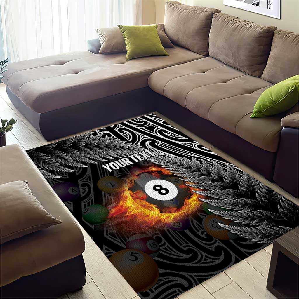 Personalised New Zealand Billiards Area Rug Maori Fern On Fire 8 Ball LT14 - Polynesian Pride