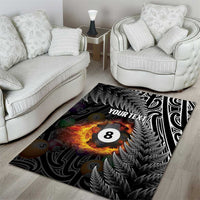 Personalised New Zealand Billiards Area Rug Maori Fern On Fire 8 Ball LT14 - Polynesian Pride