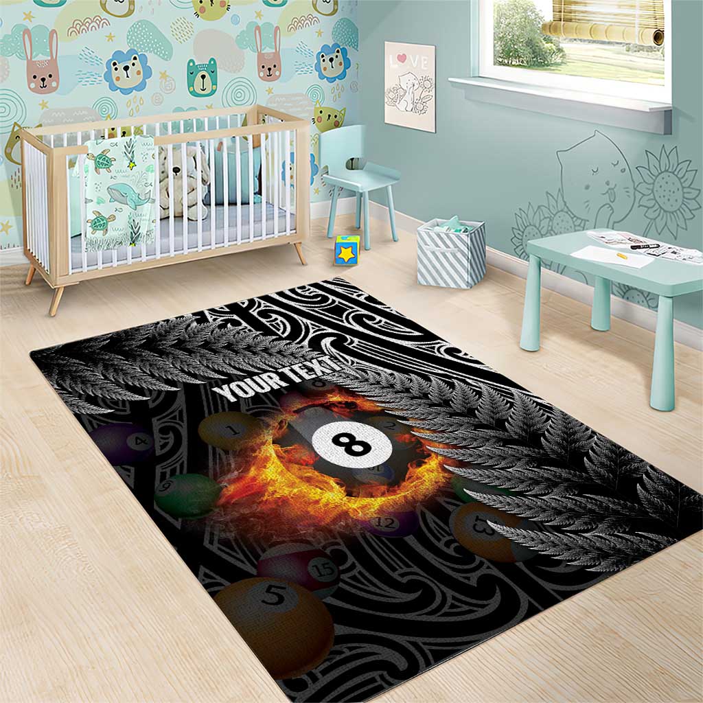 Personalised New Zealand Billiards Area Rug Maori Fern On Fire 8 Ball LT14 - Polynesian Pride