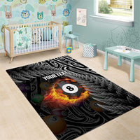 Personalised New Zealand Billiards Area Rug Maori Fern On Fire 8 Ball LT14 - Polynesian Pride