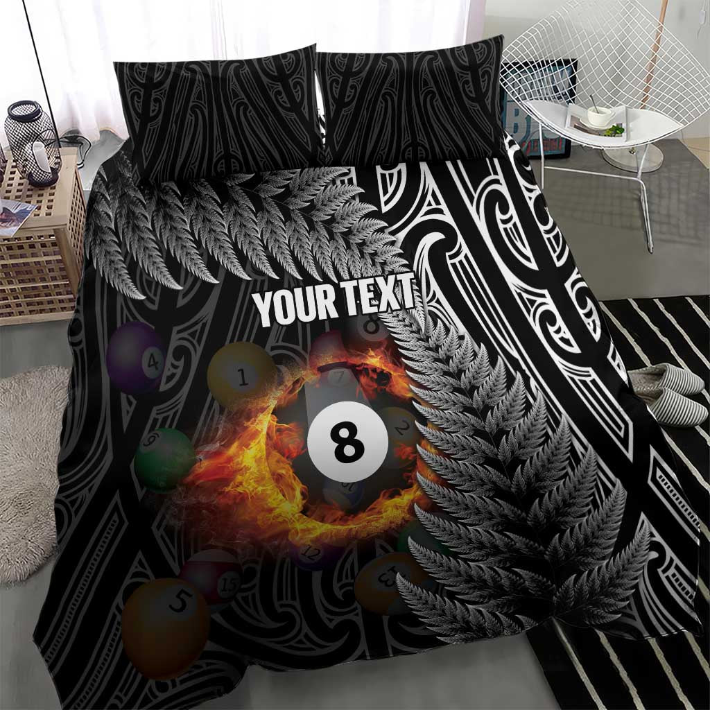 Personalised New Zealand Billiards Bedding Set Maori Fern On Fire 8 Ball - Polynesian Pride