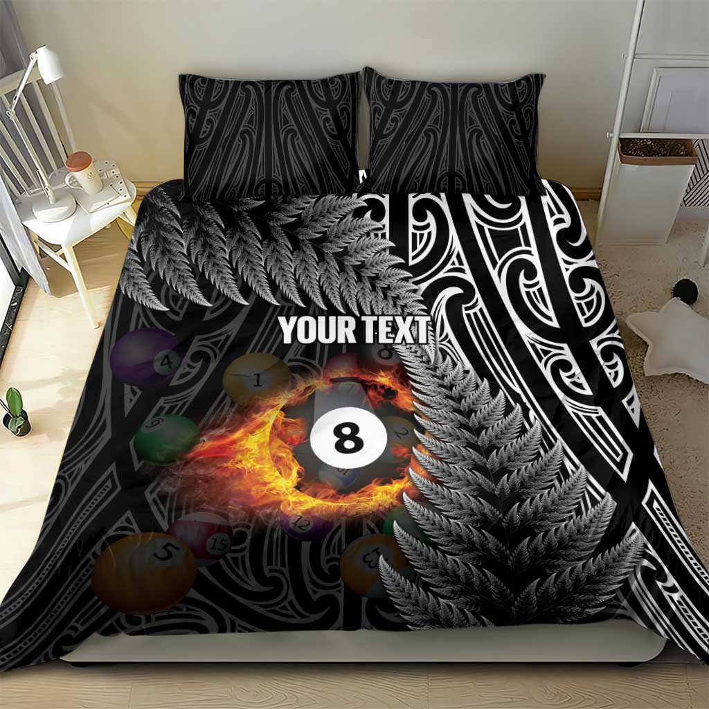 Personalised New Zealand Billiards Bedding Set Maori Fern On Fire 8 Ball - Polynesian Pride