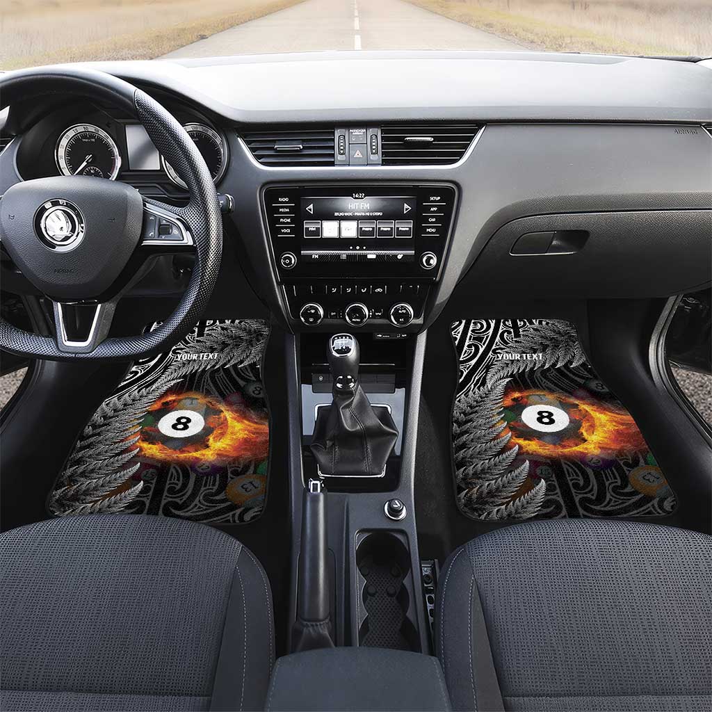 Personalised New Zealand Billiards Car Mats Maori Fern On Fire 8 Ball LT14 Set 2pcs - Front Black - Polynesian Pride
