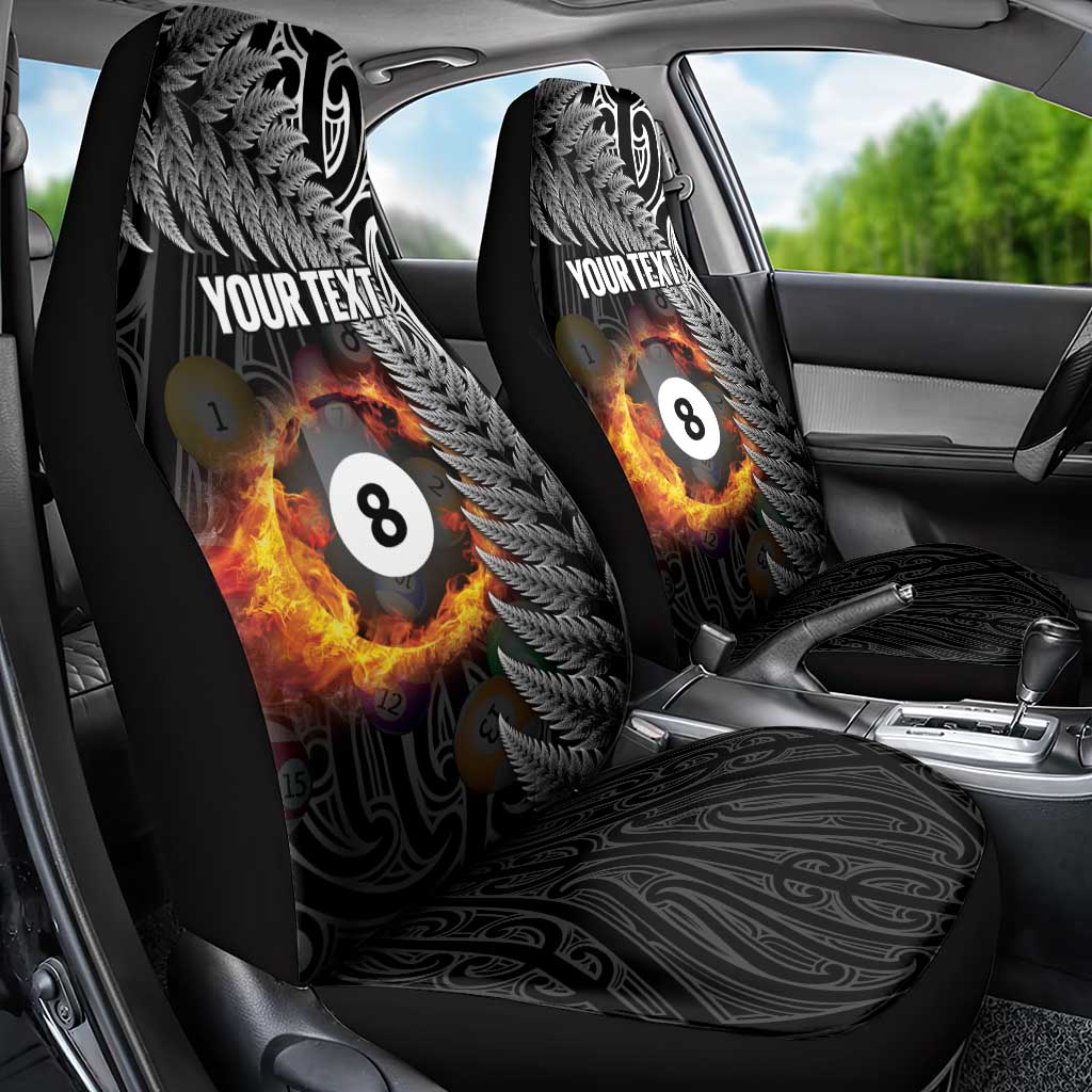 Personalised New Zealand Billiards Car Seat Cover Maori Fern On Fire 8 Ball - Polynesian Pride