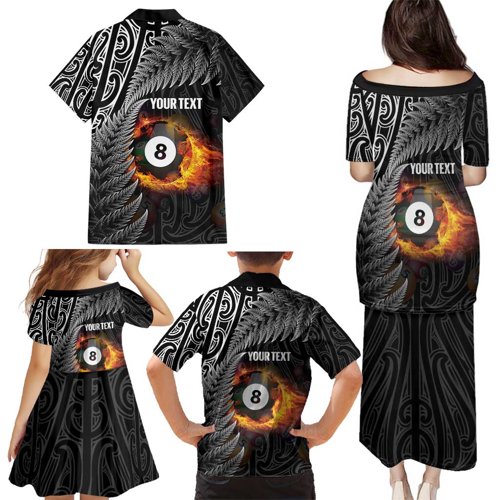 Personalised New Zealand Billiards Family Matching Puletasi and Hawaiian Shirt Maori Fern On Fire 8 Ball LT14 - Polynesian Pride