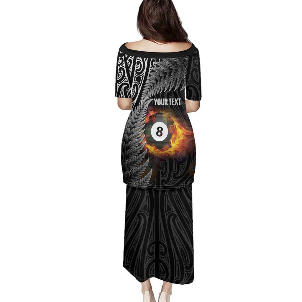 Personalised New Zealand Billiards Family Matching Puletasi and Hawaiian Shirt Maori Fern On Fire 8 Ball LT14 - Polynesian Pride