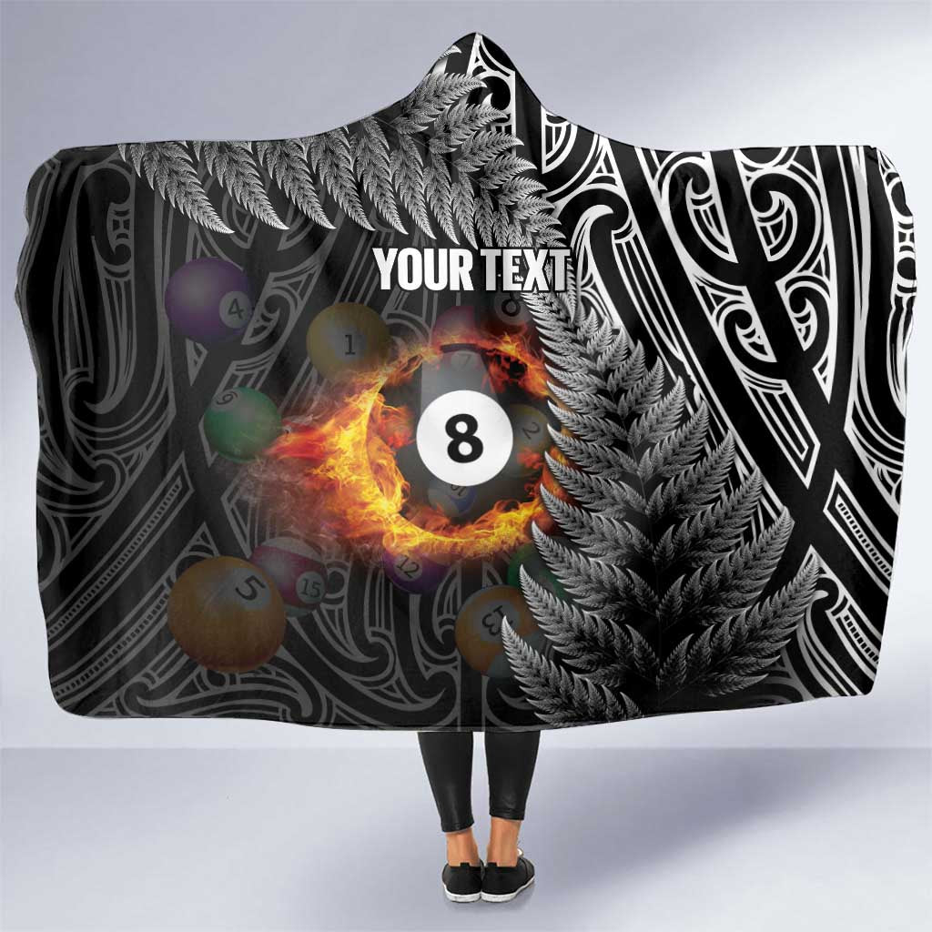 Personalised New Zealand Billiards Hooded Blanket Maori Fern On Fire 8 Ball - Polynesian Pride