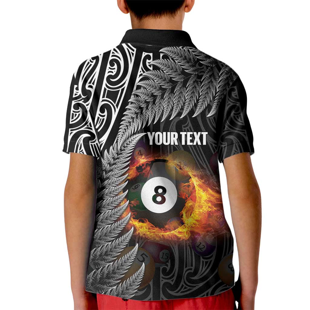 Personalised New Zealand Billiards Kid Polo Shirt Maori Fern On Fire 8 Ball LT14 - Polynesian Pride