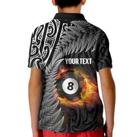 Personalised New Zealand Billiards Kid Polo Shirt Maori Fern On Fire 8 Ball LT14 - Polynesian Pride