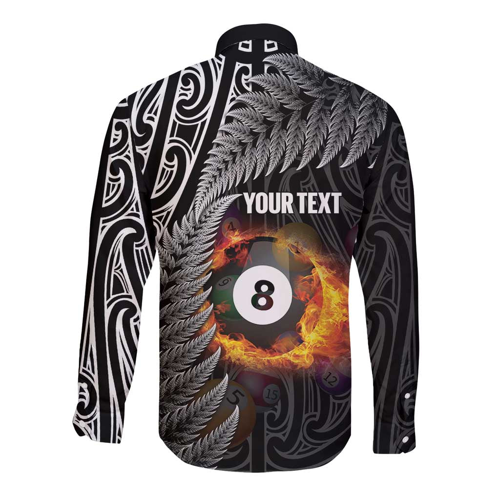 Personalised New Zealand Billiards Long Sleeve Button Shirt Maori Fern On Fire 8 Ball LT14 - Polynesian Pride