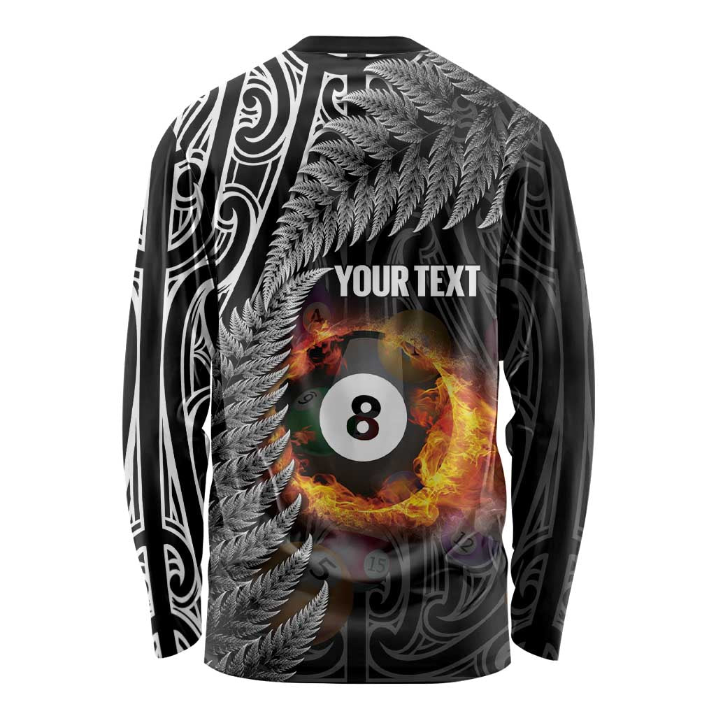 Personalised New Zealand Billiards Long Sleeve Shirt Maori Fern On Fire 8 Ball LT14 - Polynesian Pride