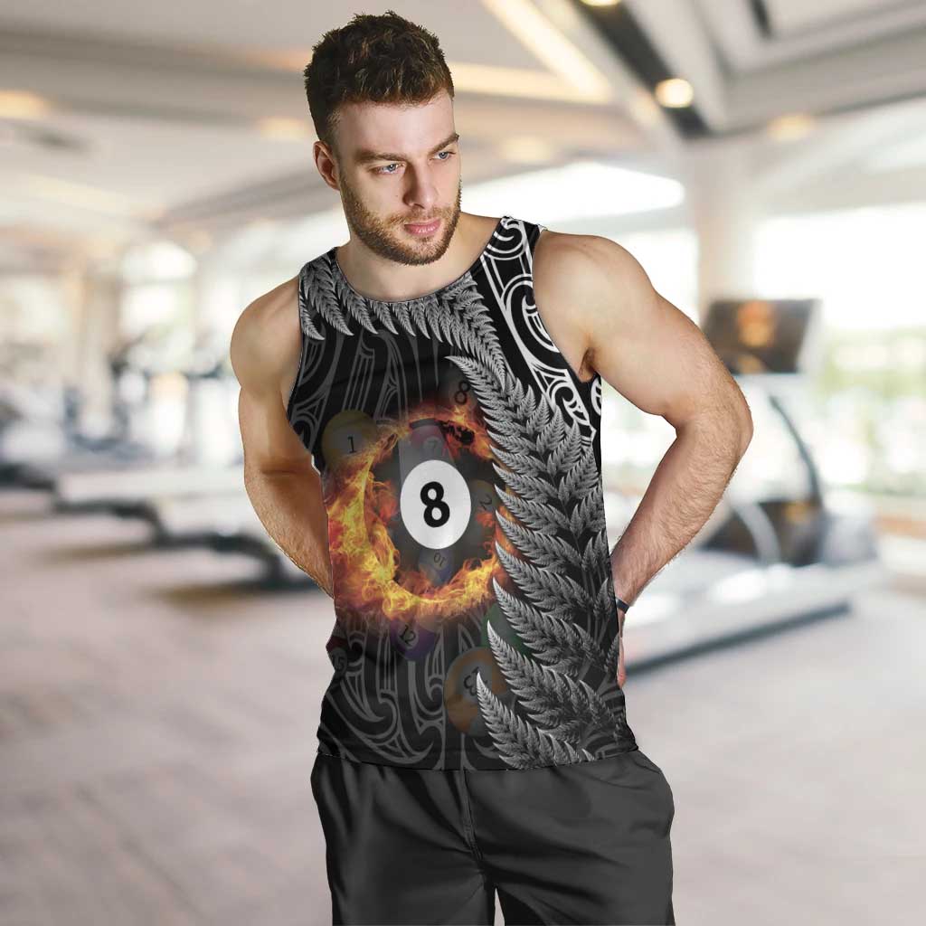 Personalised New Zealand Billiards Men Tank Top Maori Fern On Fire 8 Ball LT14 Black - Polynesian Pride