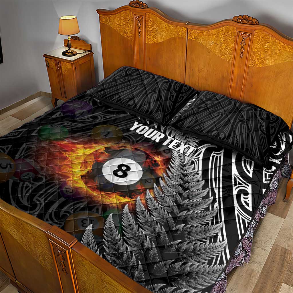 Personalised New Zealand Billiards Quilt Bed Set Maori Fern On Fire 8 Ball - Polynesian Pride