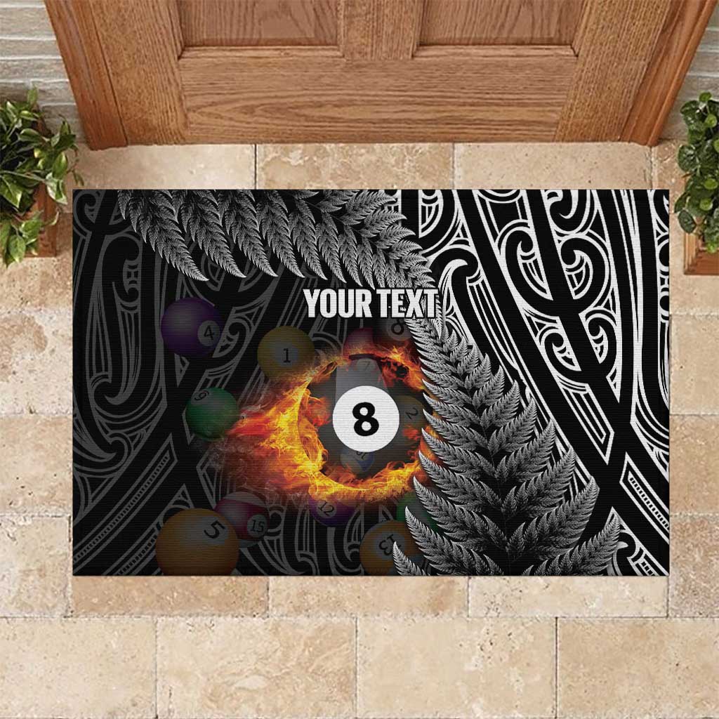 Personalised New Zealand Billiards Rubber Doormat Maori Fern On Fire 8 Ball LT14 Black - Polynesian Pride