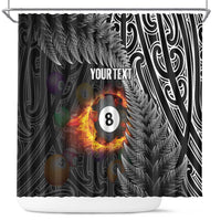 Personalised New Zealand Billiards Shower Curtain Maori Fern On Fire 8 Ball - Polynesian Pride