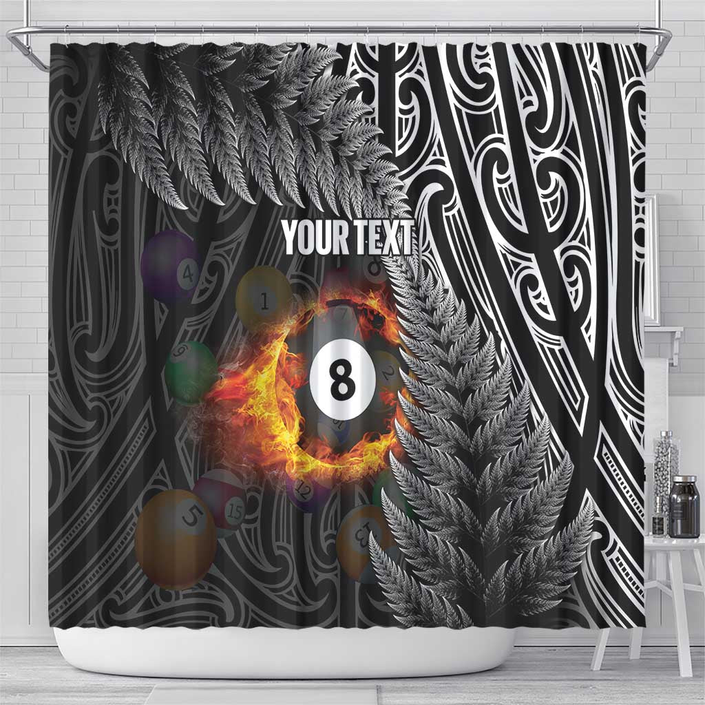 Personalised New Zealand Billiards Shower Curtain Maori Fern On Fire 8 Ball - Polynesian Pride