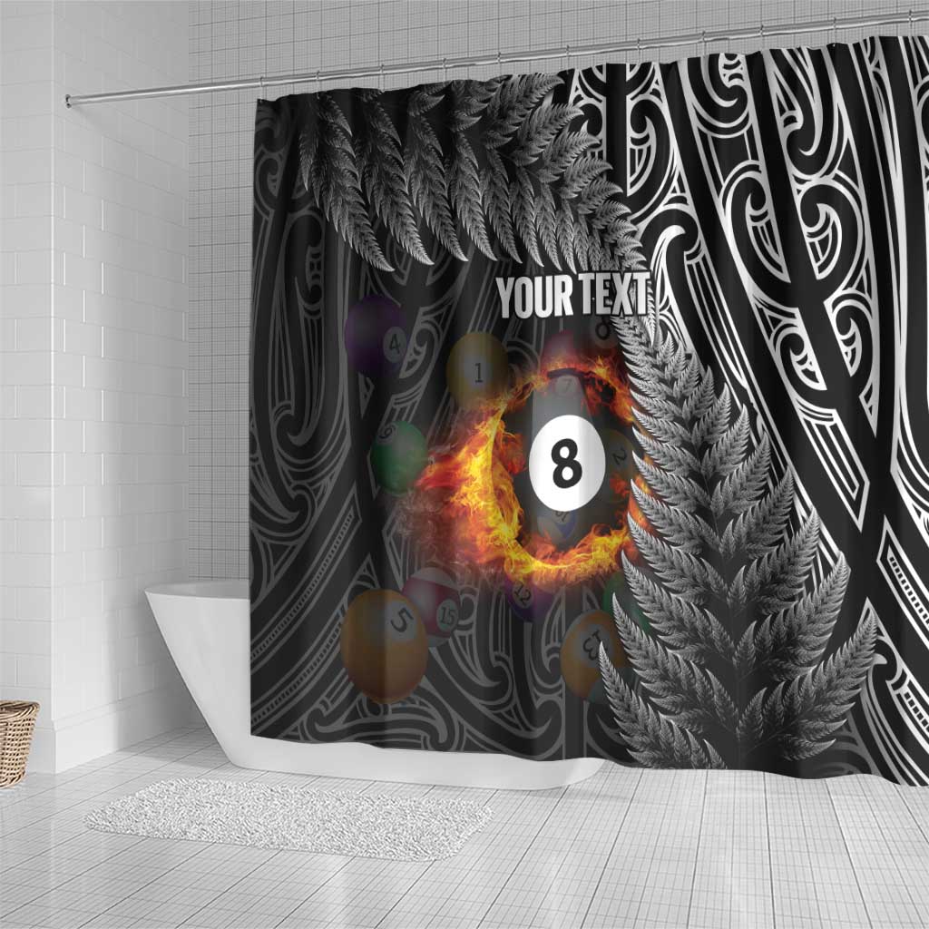 Personalised New Zealand Billiards Shower Curtain Maori Fern On Fire 8 Ball - Polynesian Pride