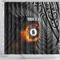 Personalised New Zealand Billiards Shower Curtain Maori Fern On Fire 8 Ball - Polynesian Pride