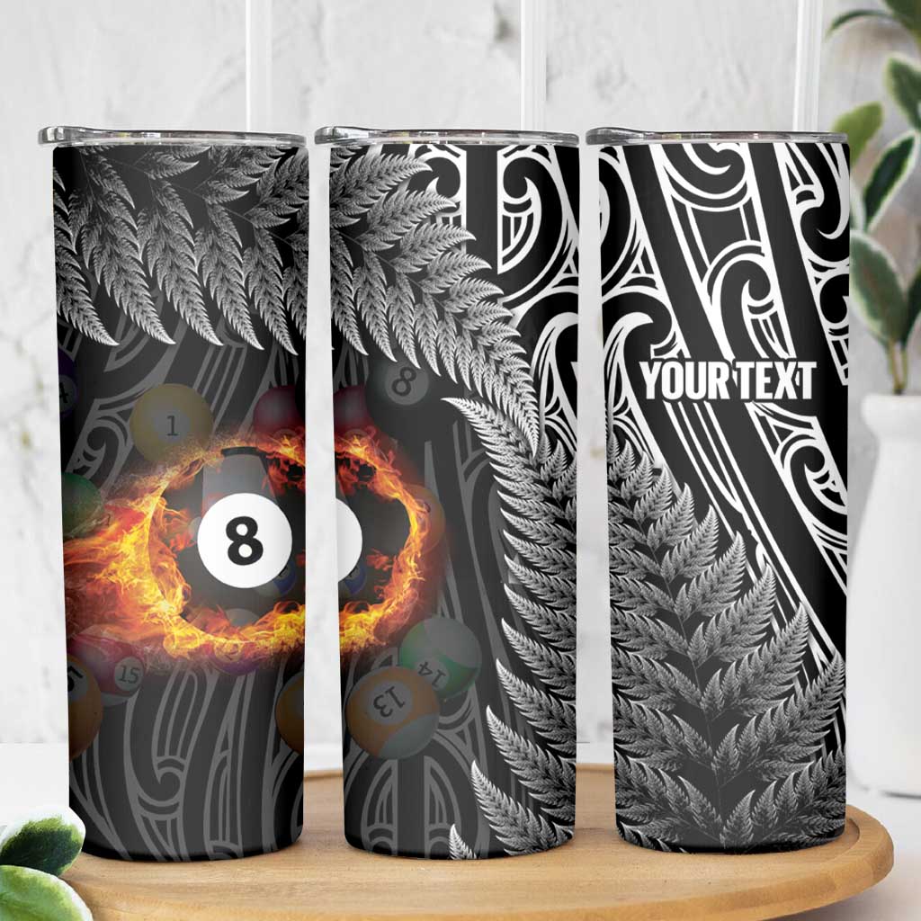 Personalised New Zealand Billiards Skinny Tumbler Maori Fern On Fire 8 Ball LT14 - Polynesian Pride