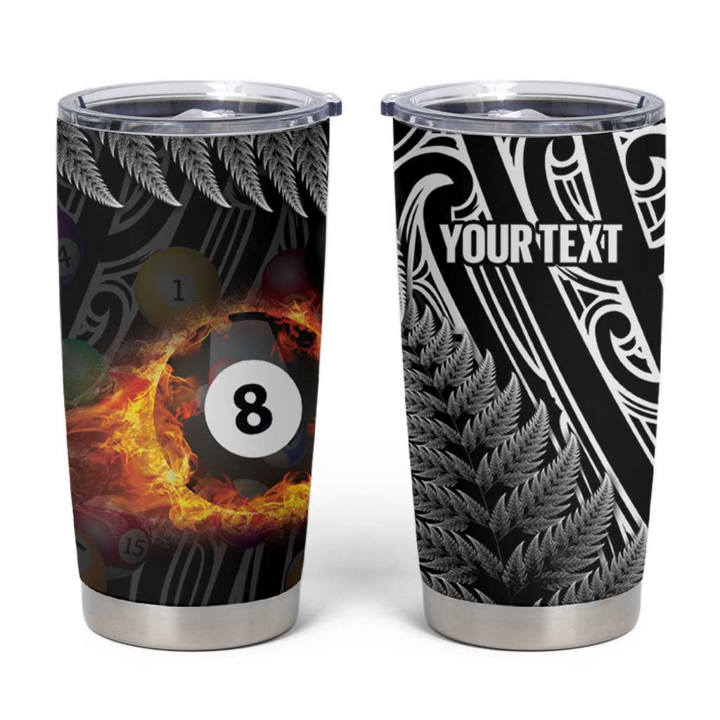 Personalised New Zealand Billiards Tumbler Cup Maori Fern On Fire 8 Ball - Polynesian Pride