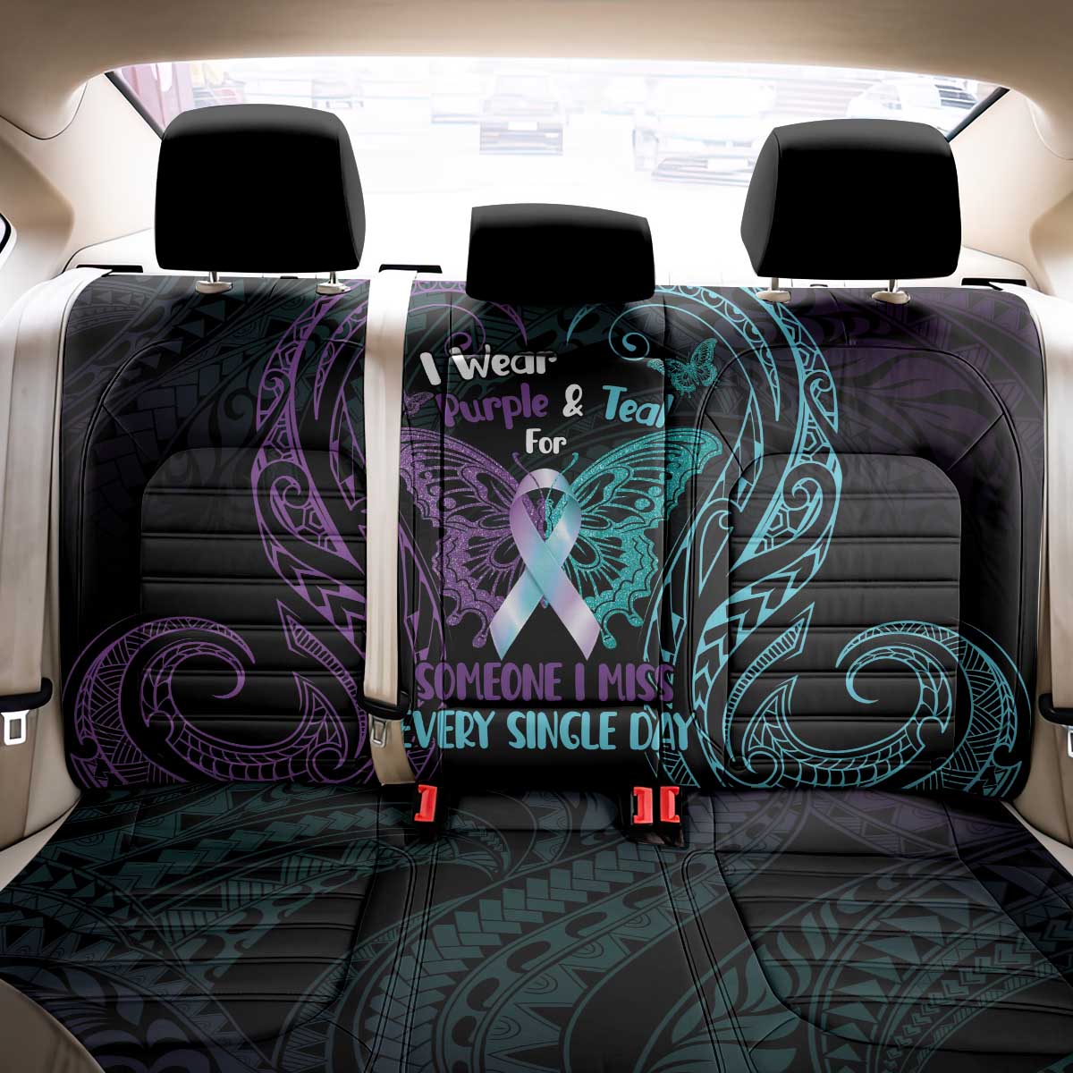 Suicide Awareness Memorial Back Car Seat Cover I Wear Purple and Teal For Someone I Miss - Polynesian Pride