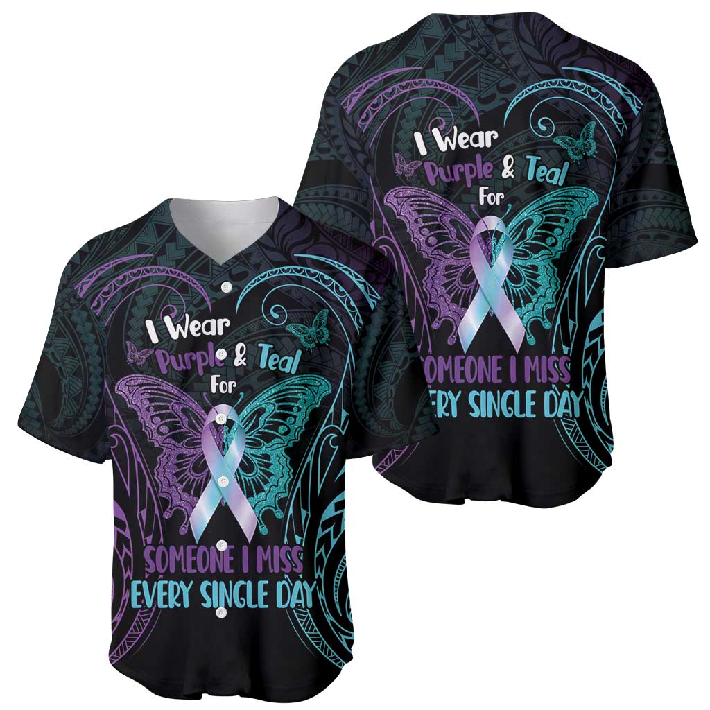 Suicide Awareness Memorial Baseball Jersey I Wear Purple and Teal For Someone I Miss - Polynesian Pride